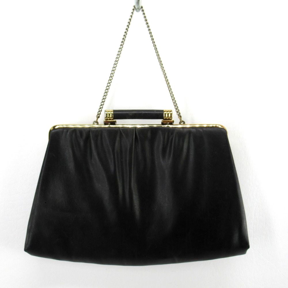 Vtg Ande Handbag Women Black Satin Pleats Satchel Chain Strap Purse Clutch Bag